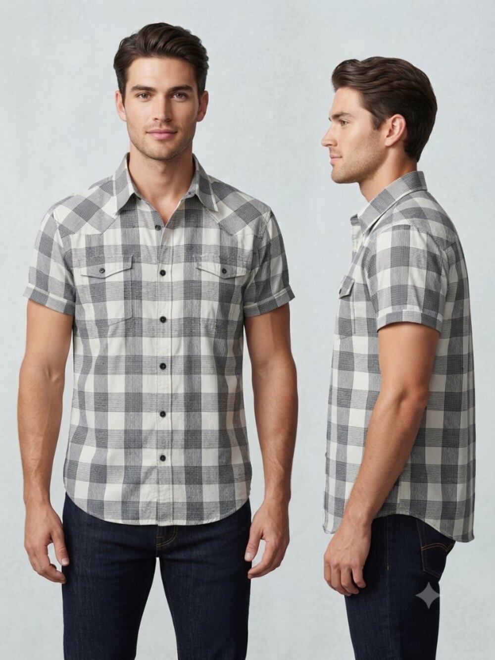 Unionbay Checkered White Grey Black Men's Button-Down Polo Shirt- Size Small